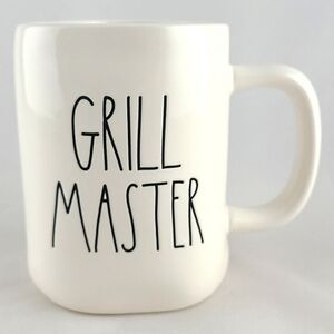 Rae Dunn Artisan  Double Sided White Mug Large Letters GRILL MASTER Grill BBQ